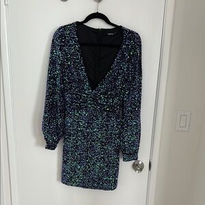 Boohoo Black Mini Dress with Blue and Green Sequins